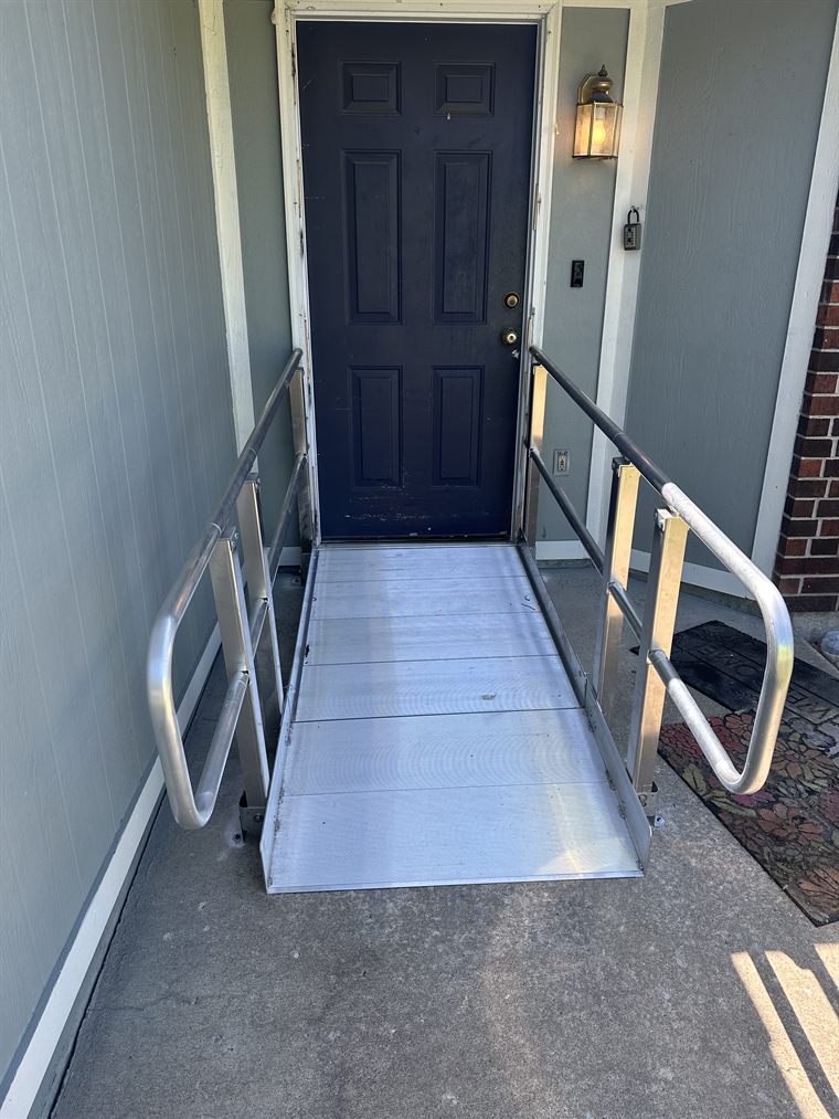 The same ramp from the foot of the run, looking up to the door